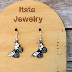 Butterfly Enamel Charm Drop Earrings Sterling Silver Earwires E182